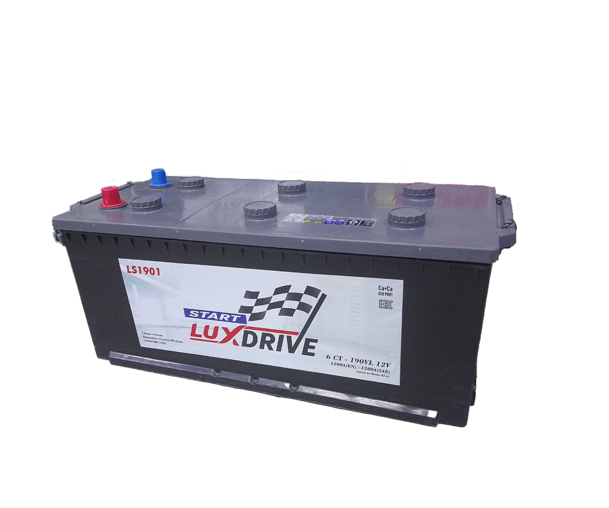 Аккумулятор, LuxDrive Start, 190 Ah, конус + переходник, прямая полярность, LS1904